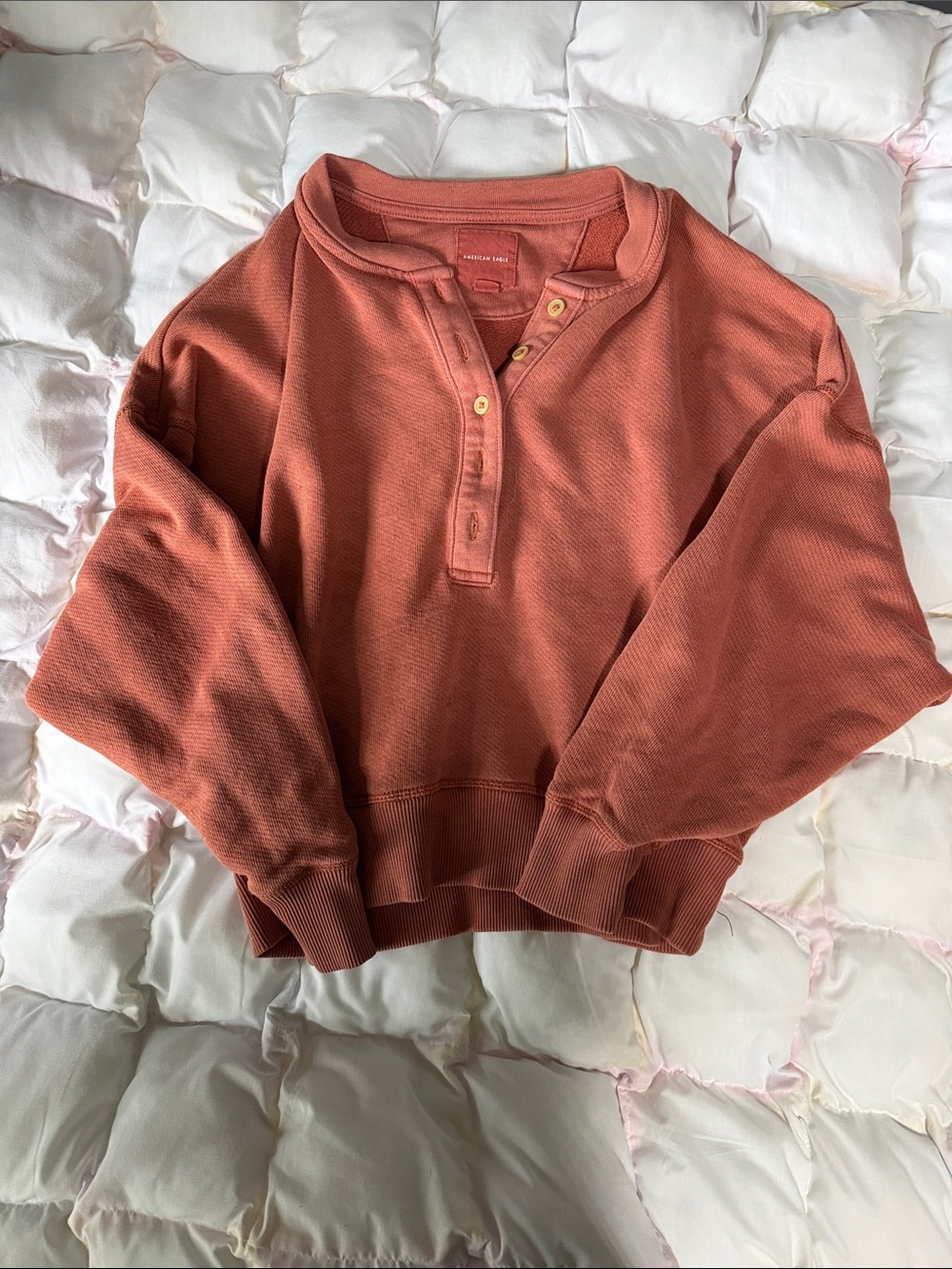 American Eagle Outfitters Rust Orange Henley Sweatshirt